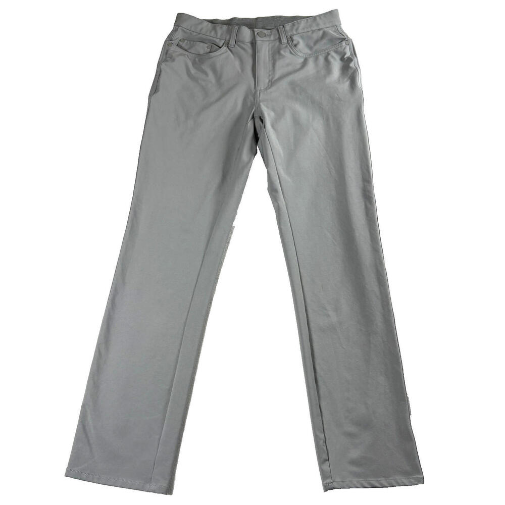 Greg Norman Mens 30x30 Gray Golf Pants Performance Stretch Slim Fit Shark Logo